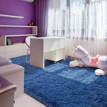 Andecor Soft Fluffy Bedroom Rugs, 6 x 9 Feet Indoor Shaggy Plush Area Rug for Boys Girls Kids Baby College Dorm Living Room Home Decor Floor Carpet, Light Navy