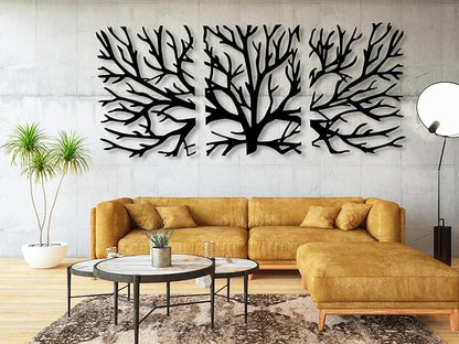 Vailla Tree Wall Art Set of 3 Decor Tree of Life Wall Hanging Wooden Sculpture Modern Wall Home Decoration 3D Textured Sculptures for Living Room Bedroom Office Dinnig Room 3 Panels Family Tree