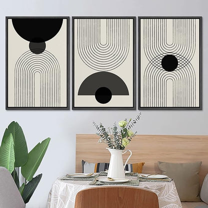 SIGNLEADER Framed Canvas Print Wall Art Black Semi-Circle an Line Parabola Abstract Shapes Illustrations Modern Art Minimalist Edgy Black and White for Living Room, Bedroom, Office - 16"x24"x3 BLACK