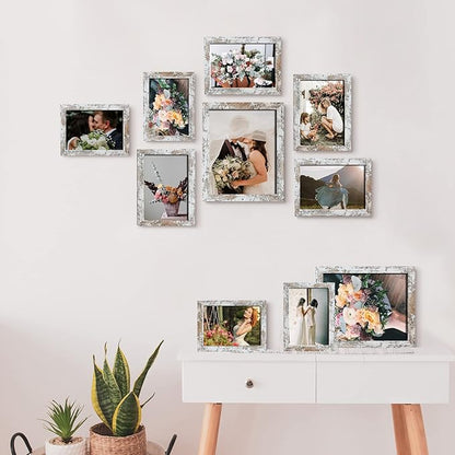 LUCKYLIFE Picture Frame Set 10-Pack, Gallery Wall Frame Collage with 8x10 5x7 4x6 Frames in Distressed White Finishes