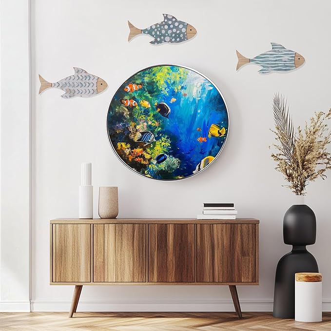ACOSIY 3-Piece Wooden Fish Coastal Decor Set, Beach Themed Wall Art, Vintage Lake House Decor, Nautical Ocean Fish Wall Art for Home, Bathroom, Living Room