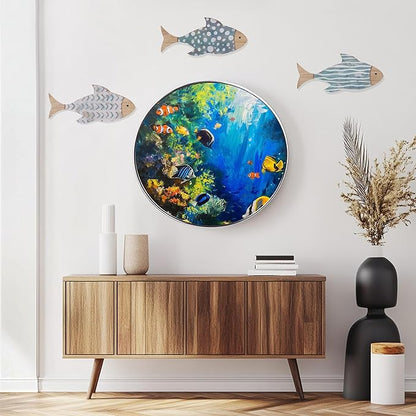 ACOSIY 3-Piece Wooden Fish Coastal Decor Set, Beach Themed Wall Art, Vintage Lake House Decor, Nautical Ocean Fish Wall Art for Home, Bathroom, Living Room