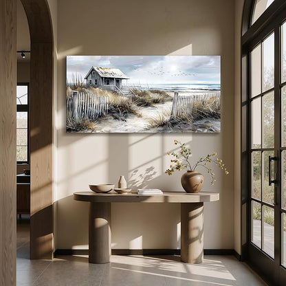 imjiayu Oversized Wall Art, Landscape Wall Art, Rustic Wall Decor, Retro Beach Log Cabin Art Prints, Nostalgic Extra Large Paintings for Living Room Dining Room Farmhouse Home Decoration 29"x57"