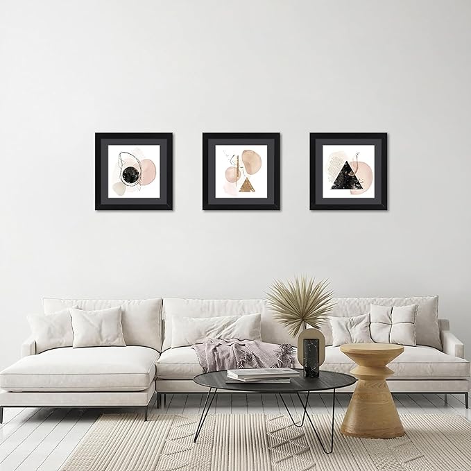 ELSKER&HOME 16x16 Picture Frame Black Set of 3, Square Picture Frame Display Photo 12x12 with Mat or 16 x 16 Without Mat, Horizontal and Vertical Wall Mounting