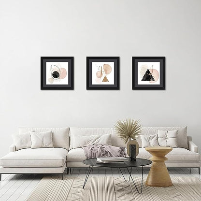 ELSKER&HOME 16x16 Picture Frame Black Set of 3, Square Picture Frame Display Photo 12x12 with Mat or 16 x 16 Without Mat, Horizontal and Vertical Wall Mounting