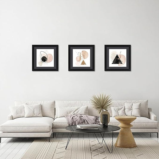 ELSKER&HOME 16x16 Picture Frame Black Set of 3, Square Picture Frame Display Photo 12x12 with Mat or 16 x 16 Without Mat, Horizontal and Vertical Wall Mounting