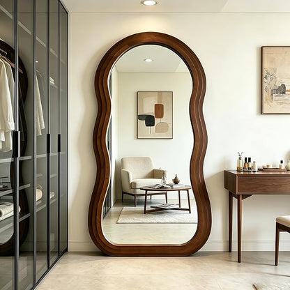Wavy Full Length Mirror, 71"x33.5" Oversized Organic Floor Mirrors with Triple Layer Solid Wood Frame, Premium Aesthetic Full Body Mirror for Living Room Entryway Hallway, Leaning/Hanging