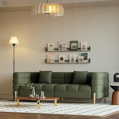 homary Boucle Sofa 79”, Modern 3 Seater Couch with Pillows, Deep Seat Upholstered Sofa for Living Room, Soft Channel-Tufted Design, Solid Wood Frame & Metal Legs(Boucle, Evergreen)