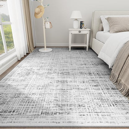 8x10 Area Rugs Washable Rug: Anti-Skid Abstract Modern Living Room Rug Soft Thin Carpets Indoor Floor Non-Shedding Carpet for Bedroom Dining Farmhouse Nursery Home Office (White Gray, 8'x10')