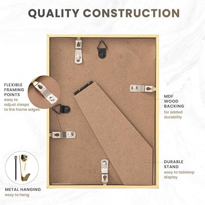 Fun Memories 5x7 Picture Frame Gold, High-End Aluminum Frames 5 x 7 for Wall & Tabletop Display, 5 by 7 Photo Frames with Real Glass, 5x7 Frame with Mat for 4x6, 1 Pack