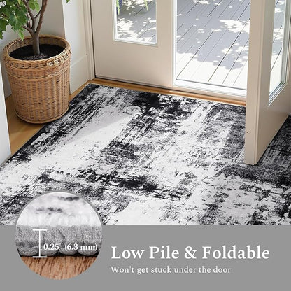 Rugflix 10x12 Area Rugs for Living Room, Black Grey Large Rug Stain-Resistant Low Pile, Big Washable Dark Carpet Non-Slip for Bedroom Dining Room Home Office Nursery Room