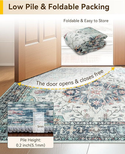 RELEANY Area Rugs 2'6"x8' Runner Rug Non Slip Washable for Kitchen Hallway Bedroom Beside Laundry Room Bathroom Rug, Floor Carpet, Green Navy Blue White Red Teal Colorful