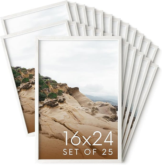 HAUS AND HUES White Oak Wood 16x24 Picture Frames - Bulk Set of 25, Gallery Frames for Posters and Prints