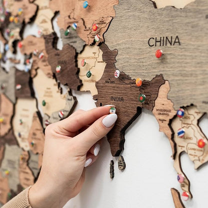 Enjoy The Wood 3D Wooden World Map Wall Art - Large Travel Map with Pins for Art Decor - Decorative Map of the World for Home, Office - Travel Wall Art Housewarming Gift Idea (Smokey, M, Unframed)