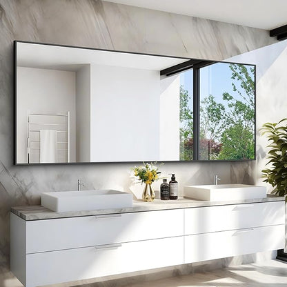 COFENY 36x72inch Bathroom Mirror, Black Rectangle Mirror with Thin Metal Frame, Large Rectangular Wall Mirrors for Bathroom, Living Roomm, Hair Salon, Big Farmehouse Mirror Hang Horizontal/Vertical