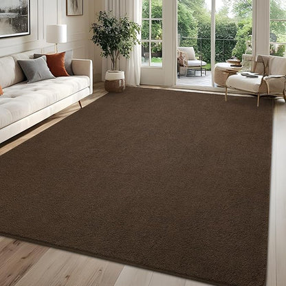 Fluffy 6x9 Feet Area Rug for Living Room, Large Dark Brown Rugs for Bedroom, Modern Low Pile Washable Memory Foam Indoor Carpet, Non Slip Rectangle Carpets for Home Decor