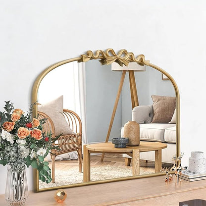 Besdomus Antique Arched Gold Mirror: 32"x24" Large Arch Bow Antique Wall Mounted Mirror - Baroque Traditional Ornate for Living Room/Fireplace/Bathroom- Home Decor for Homemakers