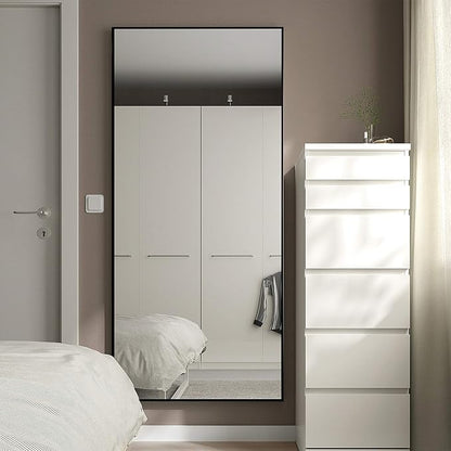 CONGUILIAO Full Length Mirror, 65" × 24" Rectangle Floor Body Standing Mirror Hanging or Leaning, Dressing Wall-Mounted for Bedroom, Living Room, Dressing Room, Balck Aluminum Alloy Frame