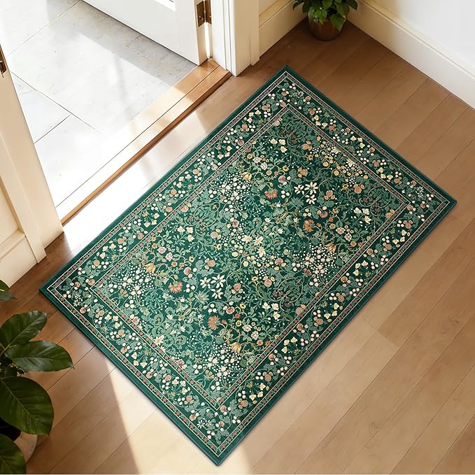 AMADA HOMEFURNISHING Entryway Rugs 2x3 Small Rug, Floral Washable Area Rug Door Mat with Non-Slip Backing, Soft Low Pile and Durable Edge Binding Throw Rug, for Entryway, Kitchen, Bathroom