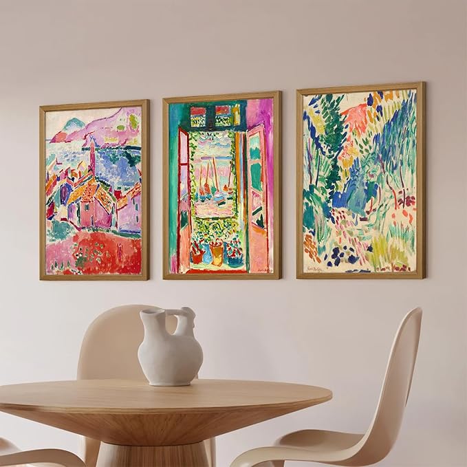 Henri Matisse Wall Art Prints Aesthetic Canvas Matisse Wall Decor Painting Colorful Matisse Wall Art Poster Boho Abstract Matisse Picture Artwork for Bedroom Living Room 16x24 Inch Framed Set of 3