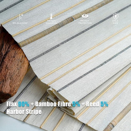 Motorized Bamboo Roman Blinds with Remote, Woven Roman Shades Compatible with Alexa Google Home, Automatic Bamboo Blind for Indoor Windows CustomSize(Harbor Stripe)