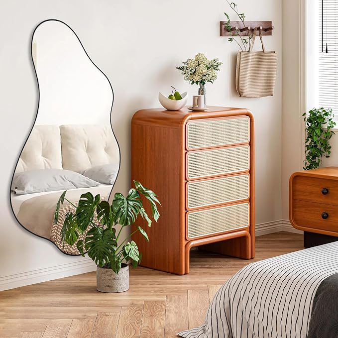 Irregular Frameless Mirror, 47.2"x21.6" Asymmetrical Aesthetic Wall Mirrors, Modern Organic Shape Mirrors for Living Room Bedroom Entryway Hallway, Horizontal or Vertical Hanging