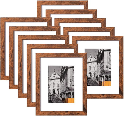 eletecpro 8x10 Picture Frames Set of 10, Picture Frame Collage Wall Decor Display 5x7 Photo with Mat or 8x10 without Mat, Home Decor Gallery Frame for Table Top or Wall Mounting, Brown