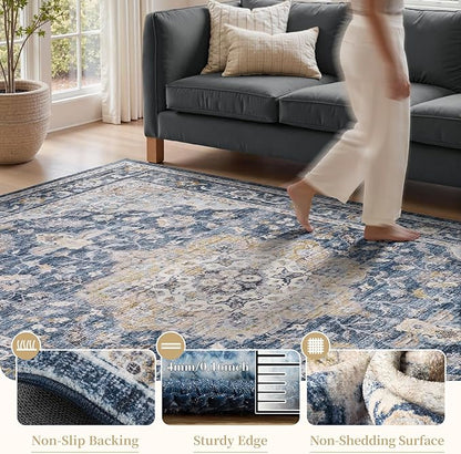 PADOOR 6X9 Area Rug,Rugs for Living Room,Soft Blue Rugs for Bedroom,Machine Washable Rug Non Slip Carpet for Dining Room Living Room Bedside Office