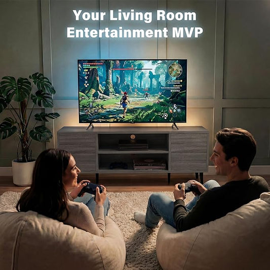 YESHOMY Mid-Century Modern TV Stand for 43-55 Inch TVs, 50 Inch Entertainment Center with Storage, Media Console with Push-to-Open Doors and Cable Management for Living Room, Bedroom (Light Gray)