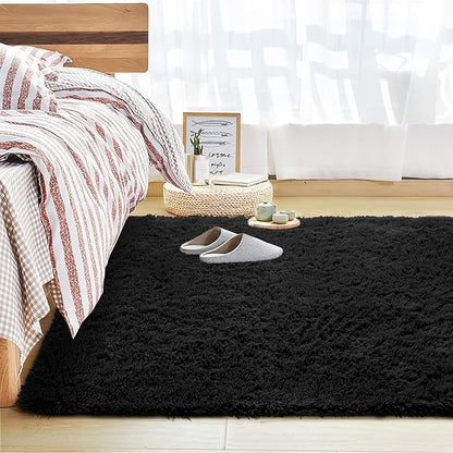 Andecor Soft Fluffy Bedroom Rugs, 5 x 8 Feet Indoor Shaggy Plush Area Rug for Boys Girls Kids Baby College Dorm Living Room Home Decor Floor Carpet, Black