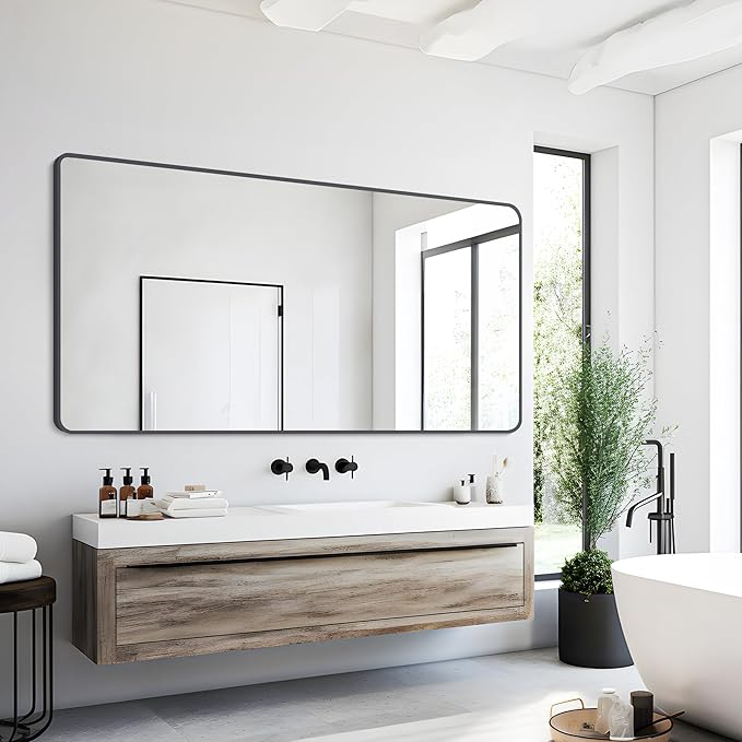 DESBING 30" x 55"Bathroom Mirror, Matte Black Wall Mirror with Metal Frame, Decorative Rectangular Vanity Mirror for Bedroom Bathroom Living Room Entryway (Horizontal/Vertical)