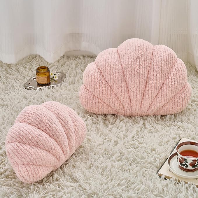 Shell Pillow, Soft Decorative Pillows for Bed Couch, Seashell Plush Throw Pillow Aesthetic Home Decor Cushion for Bedroom Living Room (Pink, 18 X 13 Inches)