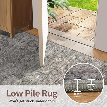 Rugxara 4x6 Rug for Living Room Bedroom, Grey Washable Throw Rugs, Vintage Retro Boho Area Rugs, Non Slip & Low Pile Accent Carpet for Indoor Dining Room, Kids Room and Office(Taupe/Grey 4x6ft)