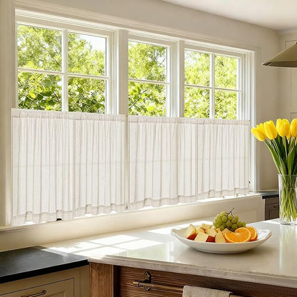 Small Curtains for Kitchen Windows 24 Inches Linen Natural Curtains Privacy Light Flitering Rod Pocket Drapes Rustic Boho Window Treatment for Laundry RV Campers, 2 Panels, 50x24 Inch