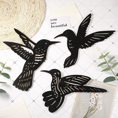 3 Pieces Wood Hummingbird Wall Art Decor 9 Inch Hummingbird Wall Decorations Black Bird Outdoor Art Hanging for Garden Balcony Fence Indoor Kitchen Modern Farmhouse Rustic Home Bedroom Office