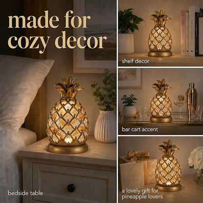 8.3 inch Pineapple Glitter Water Lamp, USB Type-C & 3 AA Battery Operated Gold Pineapple Table Lamp with 6 Hours Timer, Soft Ambient Night Light for Bedroom, Living Room, Bar, Shelf Decor, Gift
