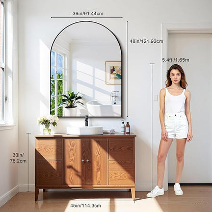 CIRCUMI Arched Wall Mirror, 36"x48" Black Arched Mirror with Tempered Glass, Metal Frame, Large Size for Bathroom, Living Room,Entryway,Over Sink, Arch Mirror for Decor,Shatterproof&Crystal-Clear
