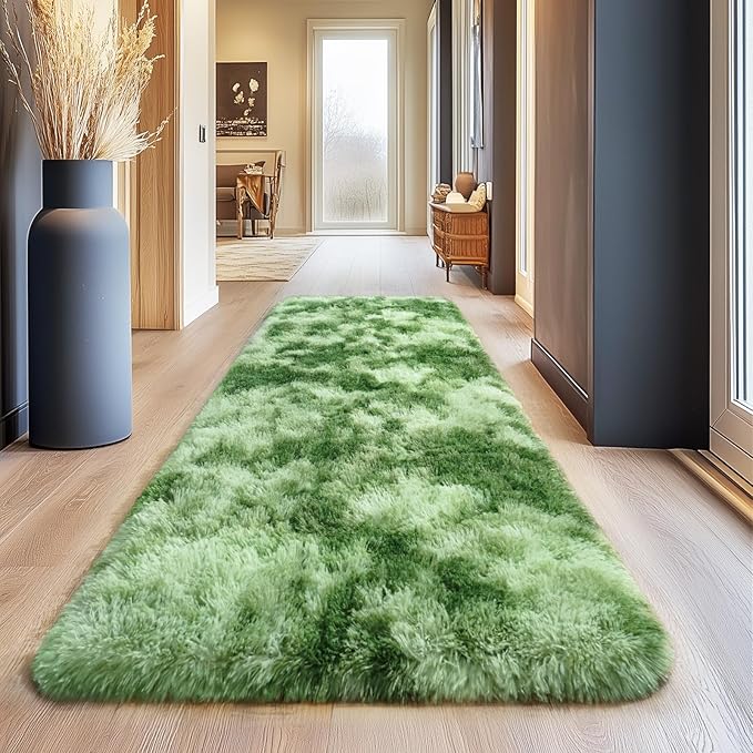 Fluffy Rugs for Living Room, Soft Shaggy Carpets for Living Room, Upgrade Anti-Slip Fuzzy Rugs for Kids' Room, Perfect Decor for Modern Home Tie Dye Green 2x6Feet