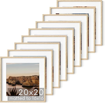 HAUS AND HUES Beige Oak Wood 20x20 Picture Frames - Set of 9, Square Frames with Mat, Large Frames for Posters and Gallery Wall (20x20 in, Beige, Set of 9)