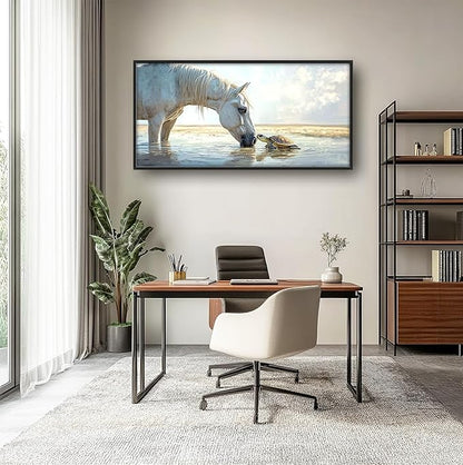 Ocean Beach Landscape Large Wall Art for Living Room Horse Framed Canvas Decor Coastal Sea Turtle Prints Painting Pictures Extra Large Seascape Artwork for Bedroom Bathroom Office Home Decor 30"x60"
