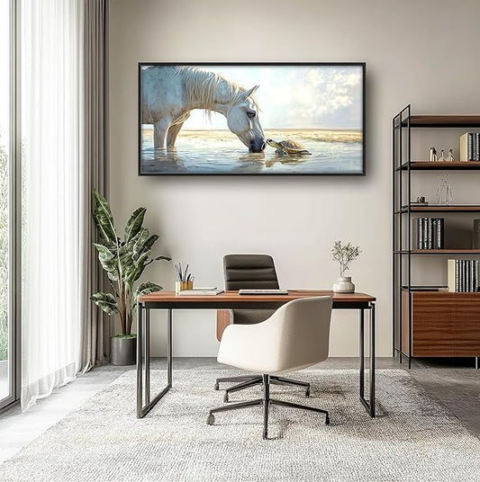 Ocean Beach Landscape Large Wall Art for Living Room Horse Framed Canvas Decor Coastal Sea Turtle Prints Painting Pictures Extra Large Seascape Artwork for Bedroom Bathroom Office Home Decor 30"x60"