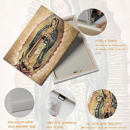 Our Lady of Guadalupe Portrait Wall Art Canvas Painting Picture Wall Decor Religion Catholic Poster Print Artwork for Altar Bedroom 24x36 in