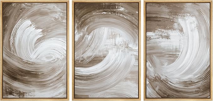 SIGNLEADER Framed Canvas Print Wall Art Set Warm Brown and White Swirl Abstract Illustrations Minimal Decorative Bohemian Nordic for Living Room, Bedroom, Office - 24"x36"x3 NATURAL