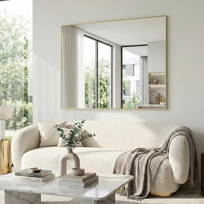 36" x 48" Gold Wall Mirror for Bathroom, 48" x 36" Oversized Rectangular Accent Decor, Large Metal Framed Mirror for Dining Room & Vanity