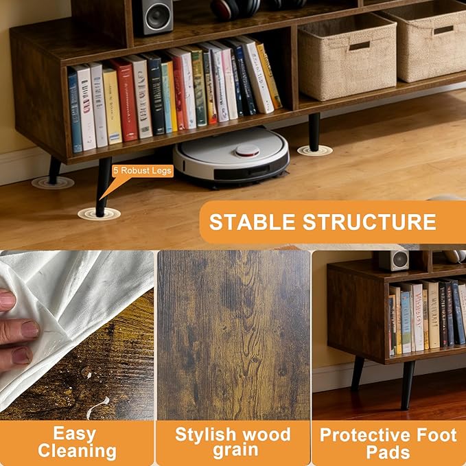 Lightdot 65 Inch TV Stand, up to 75 Inch TVs, Large Storage for Collection with 8 Open Shelves, Sturdy Media Console Table for Living Room/Entrance/Kitchen/Sofa Cabinet, Easy Assembly, Amber