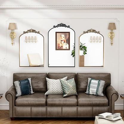 Traditional Vintage Gold Mirror, Antique Arched Mirror, Bronze Decor Wall Mirrors, Large Baroque Mirror with Aluminum Frame, Ornate Mirrors for Bathroom, Living Room, Fireplace (36"x24")