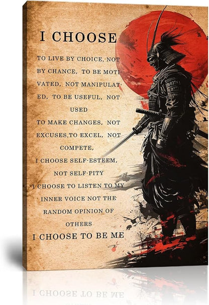 Japanese Samurai Wall Art Poster Motivational Quotes - I CHOOSE - Vintage Inspirational Pictures Canvas Prints Painting for Men Bedroom Living Room Office Japan Themed (18''W x 24''H)