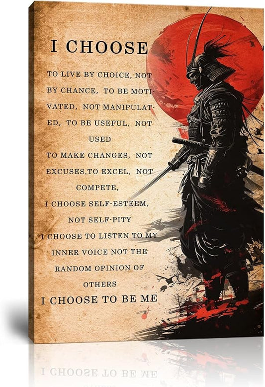 Japanese Samurai Wall Art Poster Motivational Quotes - I CHOOSE - Vintage Inspirational Pictures Canvas Prints Painting for Men Bedroom Living Room Office Japan Themed (28''W x 44''H)