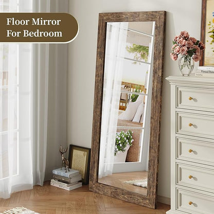 Syndra Modern Full Length Mirror Wood Frame, 65x24'' Large Floor Mirror with HD Tempered Glass & Wall Mount Option, Rectangular Standing Mirror for Bedroom, Living Room, Entryway, Farmhouse(Walnut)