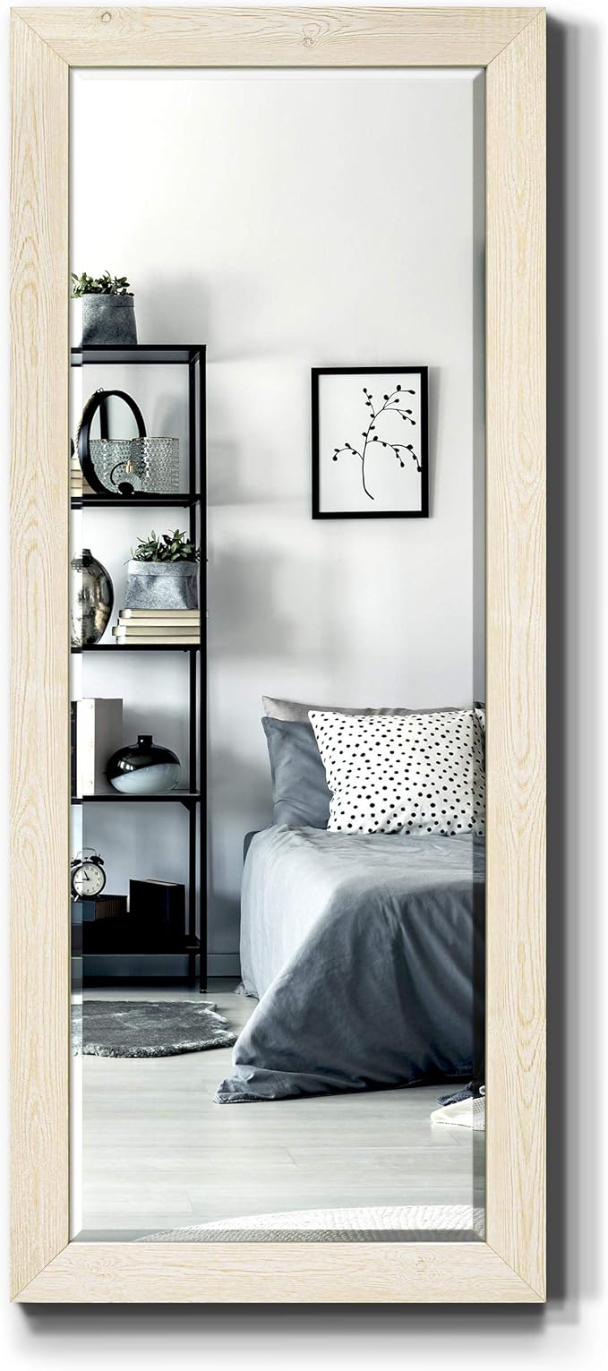 Renditions Gallery Large Standing Vanity Mirror White Wood Frame Full Floor Length Decorative Wall Mounted Apartment Aesthetic Mirror for Living Room Bedroom Bathroom - 61"x25" LT07
